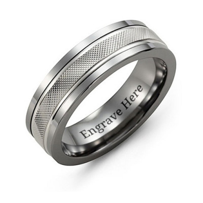 Men's Textured Diamond-Cut Ring with Polished Edges - The Name Jewellery™