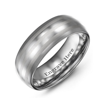 Men's Tungsten Polished Triple Stripe Satin Centre Ring - The Name Jewellery™