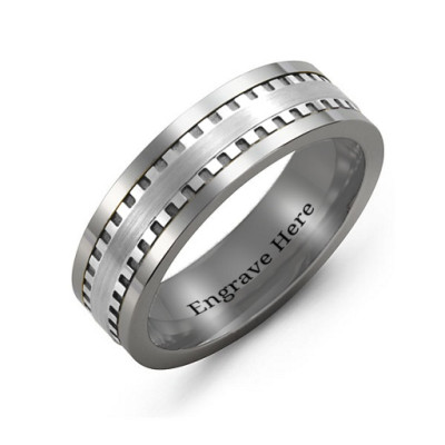 Men's Vertical Grooved Centre Tungsten Band Ring - The Name Jewellery™