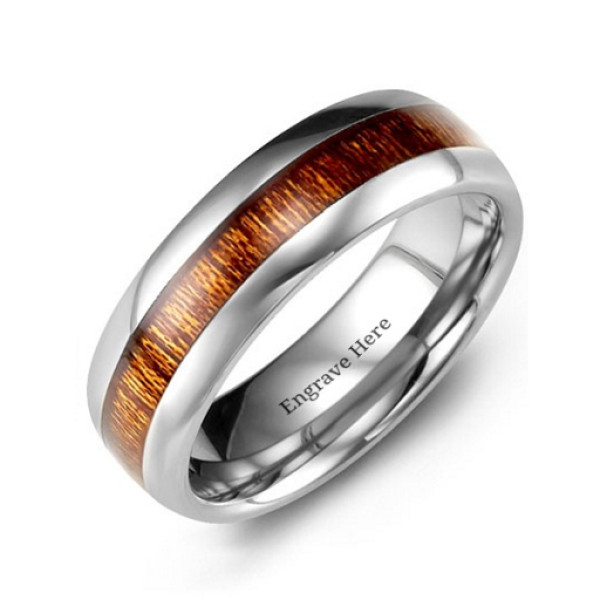 Polished Tungsten Ring with Koa Wood Insert - The Name Jewellery™