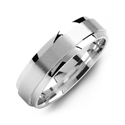 Raised Brush Centre Flat Polished Edges Men's Ring - The Name Jewellery™
