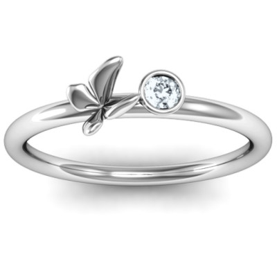 Soaring Butterfly with Stone 'Flower' Ring - The Name Jewellery™
