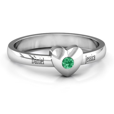 Solid Heart with Single Gemstone Ring - The Name Jewellery™