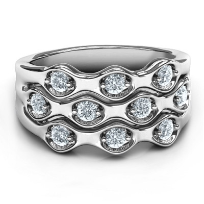 Sterling Silver 3 Tier Wave Ring - The Name Jewellery™