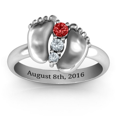 Sterling Silver Baby Foot Birthstone Ring - The Name Jewellery™