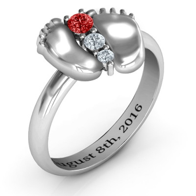 Sterling Silver Baby Foot Birthstone Ring - The Name Jewellery™