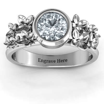 Sterling Silver Beautiful Blossoms with Split Shank Ring and Genuine Diamond Stone - The Name Jewellery™