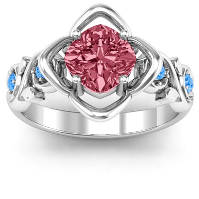 Sterling Silver Cushion on Flowers Ring - The Name Jewellery™