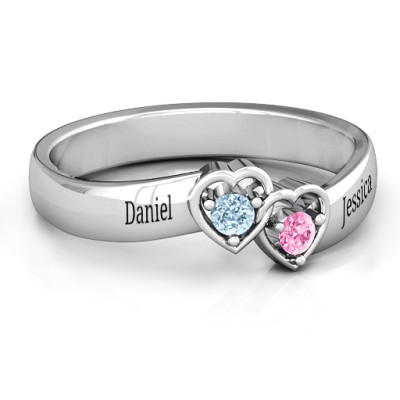 Sterling Silver Double Interlocked Hearts Ring - The Name Jewellery™