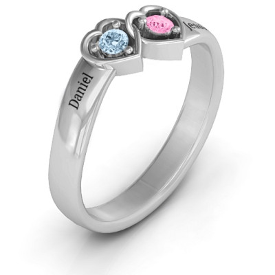 Sterling Silver Double Interlocked Hearts Ring - The Name Jewellery™