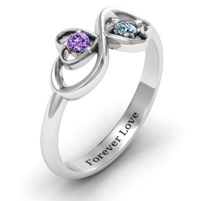 Sterling Silver Duo of Hearts and Stones Infinity Ring - The Name Jewellery™