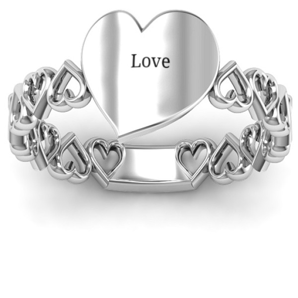 Sterling Silver Engravable Cut Out Hearts Ring - The Name Jewellery™