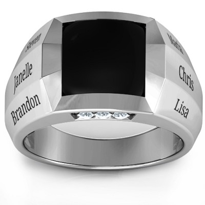 Sterling Silver Engravable Statement 6-Stone Men's Ring - The Name Jewellery™