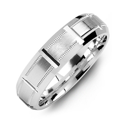 Sterling Silver Horizontal-Cut Men's Ring with Beveled Edge - The Name Jewellery™