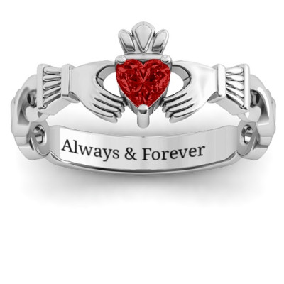 Sterling Silver Infinity Claddagh with Heart Stone Ring and Amethyst (Simulated) Stone - The Name Jewellery™