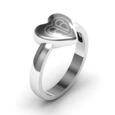 Sterling Silver Large Engraved Monogram Heart Ring - The Name Jewellery™