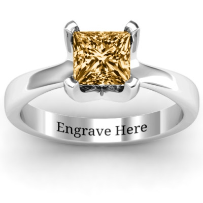 Sterling Silver Large Princess Solitaire Ring - The Name Jewellery™