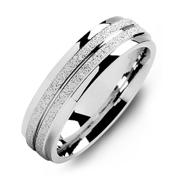 Sterling Silver Laser-Finish Men's Ring with Polished Edges - The Name Jewellery™