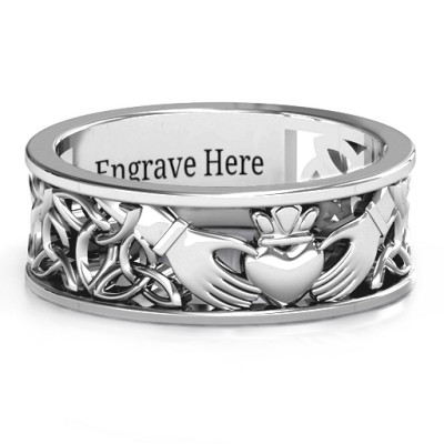 Sterling Silver Men's Celtic Claddagh Band Ring - The Name Jewellery™