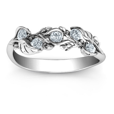 Sterling Silver Organic Leaf Five Stone Family Ring - The Name Jewellery™