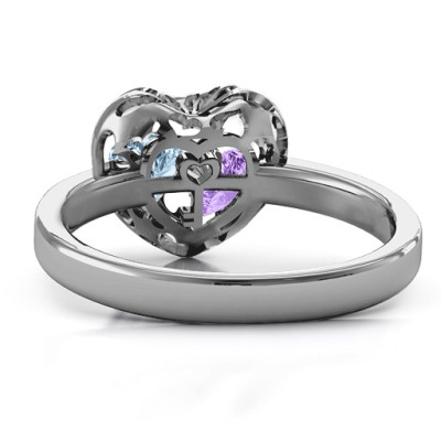 Sterling Silver Petite Caged Hearts Ring with 1-3 Stones - The Name Jewellery™