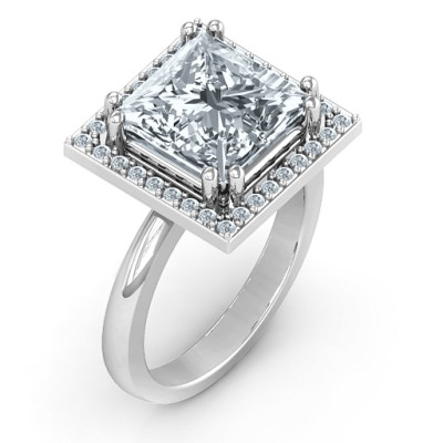 Sterling Silver Princess Cut Cocktail Ring with Halo - The Name Jewellery™