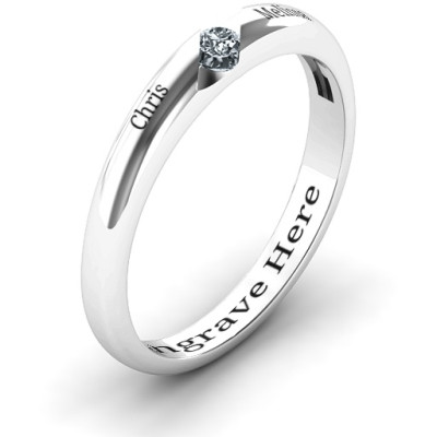 Sterling Silver Reveal Stone Grooved Women's Ring with Cubic Zirconias Stone - The Name Jewellery™