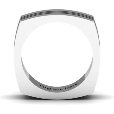 Sterling Silver Stria Grooved Square-shaped Men's Ring - The Name Jewellery™