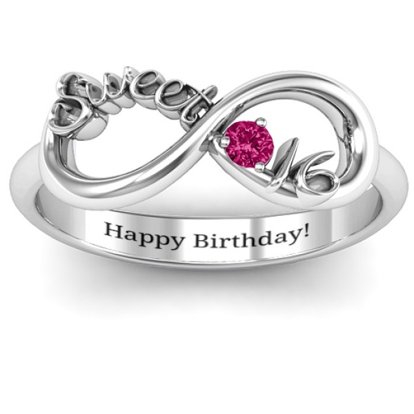 Sterling Silver Sweet 16 with Birthstone Infinity Ring - The Name Jewellery™