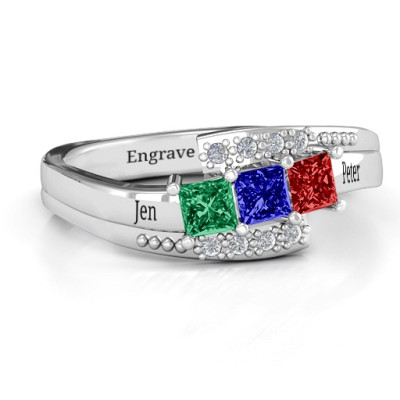 Sterling Silver Triple Princess Stone Ring with Accents - The Name Jewellery™