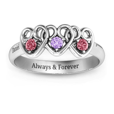 Three's Company Triple Heart Gemstone Ring - The Name Jewellery™