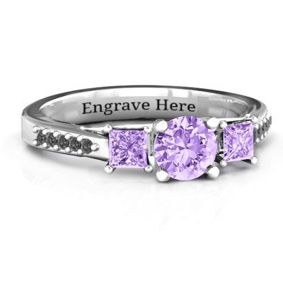 Three Stone Eternity Ring with Twin Accent Rows - The Name Jewellery™