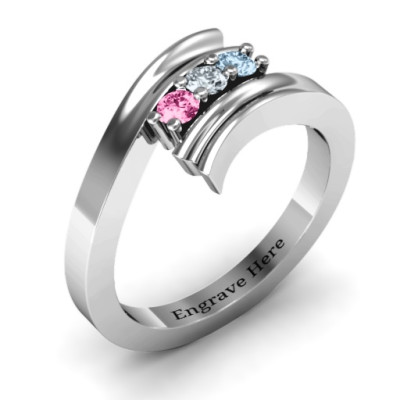 Three Stone Ridged Bypass Ring - The Name Jewellery™