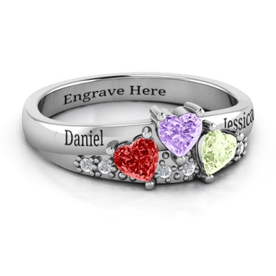 Tripartite Heart Gemstone Ring with Accents - The Name Jewellery™