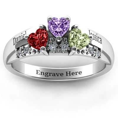 Tripartite Heart Gemstone Ring with Accents - The Name Jewellery™