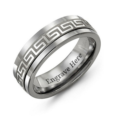 Tungsten Men's Greek Key Tungsten Band Ring - The Name Jewellery™