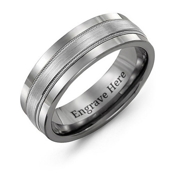 Tungsten Men's Grooved Centre Tungsten Band Ring - The Name Jewellery™