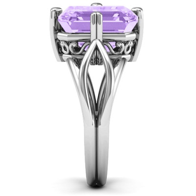 Twisted Shank Emerald Cut Stone with Filigree Ring - The Name Jewellery™