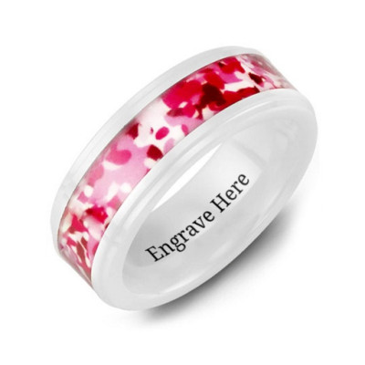 White Ceramic Ring with Colorful Camouflage Centrepiece - The Name Jewellery™