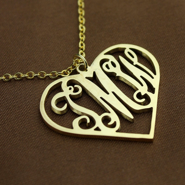 18ct Gold Plated Silver 925 Initial Monogram Personalised Heart Necklace-Single Hook - The Name Jewellery™