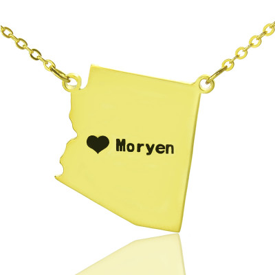 Custom Arizona State Shaped Necklaces With Heart  Name Gold Plated - The Name Jewellery™