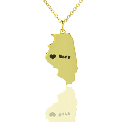 Custom Illinois State Shaped Necklaces With Heart  Name Gold Plated - The Name Jewellery™