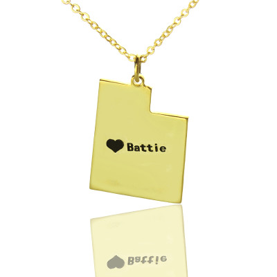 Custom Utah State Shaped Necklaces With Heart  Name Gold Plated - The Name Jewellery™