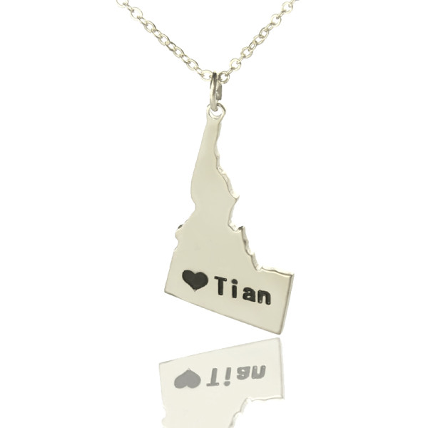 The Idaho State USA Map Necklace With Heart  Name Silver - The Name Jewellery™