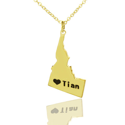 The Idaho State USA Map Necklace With Heart  Name Gold Plated - The Name Jewellery™