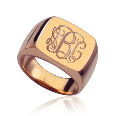 Square Script Monogram Initial Ring Rose Gold - The Name Jewellery™