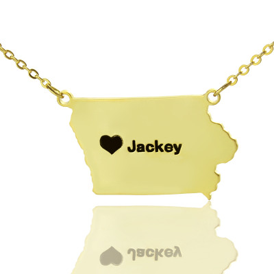 Iowa State USA Map Necklace With Heart  Name Gold Plated - The Name Jewellery™
