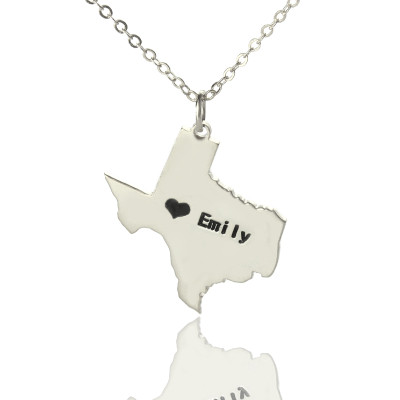 Texas State USA Map Necklace With Heart  Name Silver - The Name Jewellery™