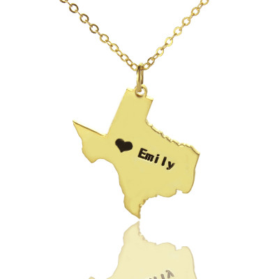 Texas State USA Map Necklace With Heart  Name Gold Plated - The Name Jewellery™