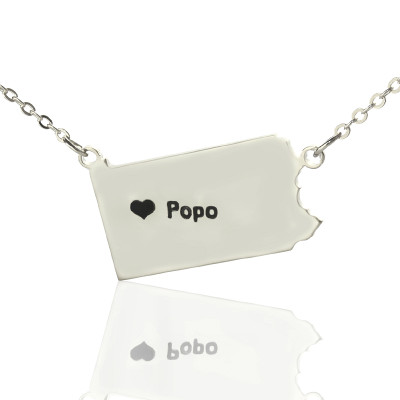 Personalised Pennsylvania State USA Map Necklace With Heart  Name Silver - The Name Jewellery™